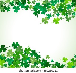 St Patrick's Day background. Vector illustration for lucky spring design with shamrock. Green clover wave border isolated on white background. Ireland symbol pattern. Irish header for web site.