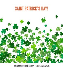 St Patrick's Day background. Vector illustration for lucky spring design with shamrock. Green clover border and frame isolated on white background. Ireland symbol pattern. Irish header for web site.