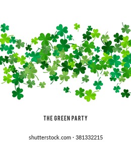 St Patrick's Day background. Vector illustration for lucky spring design with shamrock. Green clover wave border isolated on white background. Ireland symbol pattern. Irish header for web site.