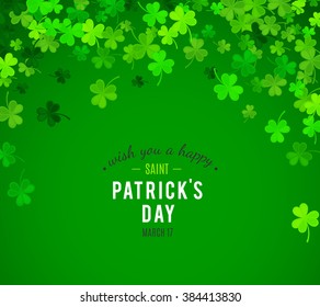 St Patrick's Day background. Vector illustration for luck spring design with shamrock. Green clover border and top arch frame isolated on green background. Ireland symbol pattern. Irish header for web