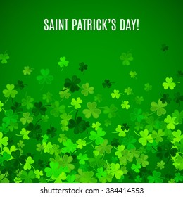 St Patrick's Day background. Vector illustration for lucky spring design with shamrock. Green clover border and frame isolated on green background. Ireland symbol pattern. Irish header for web site.