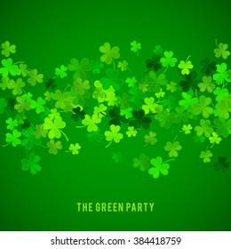 St Patrick's Day background. Vector illustration for lucky spring design with shamrock. Green clover wave border isolated on green background. Ireland symbol pattern. Irish header for web site.