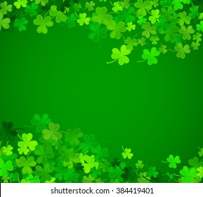 St Patrick's Day background. Vector illustration for lucky spring design with shamrock. Green clover wave border isolated on green background. Ireland symbol pattern. Irish header for web site.