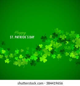 St Patrick's Day background. Vector illustration for lucky spring design with shamrock. Green clover wave border isolated on green background. Ireland symbol pattern. Irish header for web site.