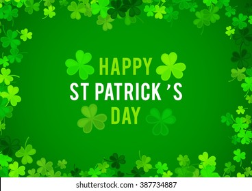 St Patrick's Day background. Vector illustration for lucky spring design with shamrock. Green clover wave border isolated on green background. Ireland symbol pattern. Irish header for web site.