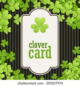 St Patrick's Day background. Vector illustration for lucky spring design with shamrock. Green clover border and square frame. Ireland symbol pattern. Irish header for web.
