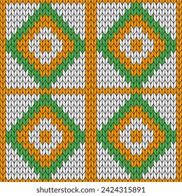 St. Patrick's day background and white heart knitted pattern. knitted vector pattern. Seamless gradient pattern for clothing, wrapping paper, backdrop, background, gift card.