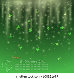 St. Patrick's Day background,Green shamrock with glitter light, Vector illustration