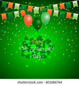 St. Patrick's Day background,Green shamrock with bunting balloon and confetti for happy holiday