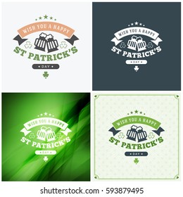 St. Patricks Day badge design. Set of vector typographic posters or greetings cards. Saint Patricks Day backgrounds