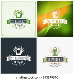 St. Patricks Day badge design. Set of vector typographic posters or greetings cards. Saint Patricks Day backgrounds
