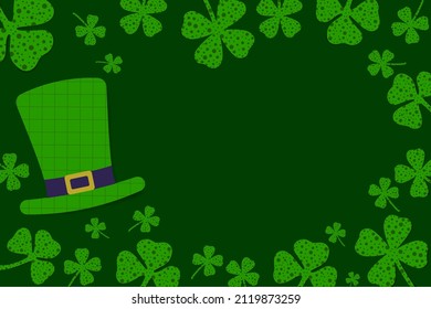 St. Patrick's day banner background with hat coins and clover, Patrick's day banner, holiday and festival sign, three leaf clover. Vector illustration