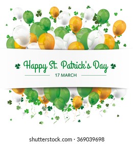 St. Patrick's Day banner with balloons and shamrocks.  Eps 10 vector file.