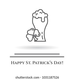 St. Patrick's Day banner with beer mug and shamrock leaf in trendy line style isolated on white background. Vector illustration of holiday related icon with editable stroke.