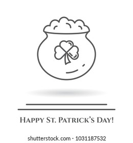 St. Patrick's Day banner with cauldron with gold and shamrock leaf in trendy line style isolated on white background. Vector illustration of holiday related icon with editable stroke.