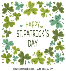 st patricks day banner in clover leaves and hearts