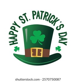 St Patrick's Day banner with clover leafs and irish hat symbol on white background.  Saint Patrick's Day social media template, poster, greeting card. Religious and cultural holiday celebration