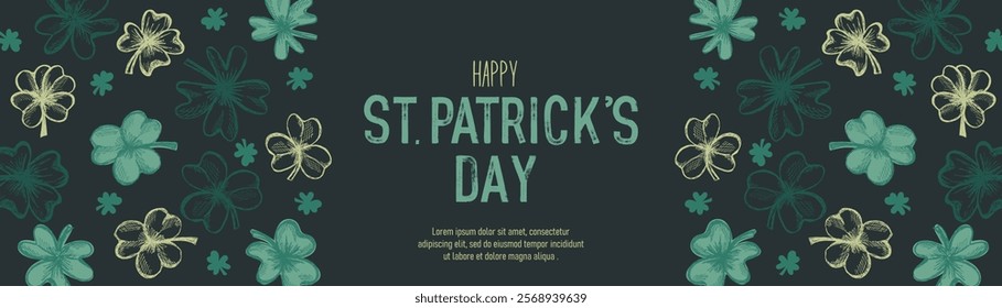 St. Patrick's Day banner with clovers. Trendy design foy Irish holiday. Vector illustration