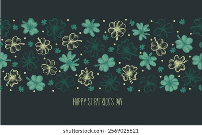 St. Patrick's Day banner with clovers. Trendy design foy Irish holiday. Vector illustration