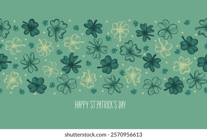 St. Patrick's Day banner with clovers. Trendy design foy Irish holiday. Vector illustration