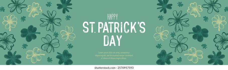 St. Patrick's Day banner with clovers. Trendy design foy Irish holiday. Vector illustration