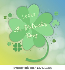 St Patricks Day banner design, green clovers background, can be used as invitation or greeting card