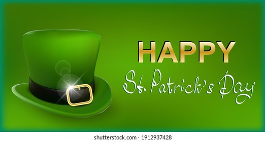 St. Patrick's Day banner design template with green hat. Realistic banner for website, store, magazine promotions, postcards, posters, banners. Vector