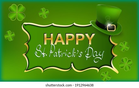 St. Patrick's Day banner design template with green hat and clover. Realistic banner for website, store, magazine promotions, postcards, posters, banners. Vector