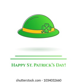 St. Patrick's Day banner with green leprechaun hat and shamrock leaf in trendy line style isolated on white background. Vector illustration of holiday related icon with editable stroke.