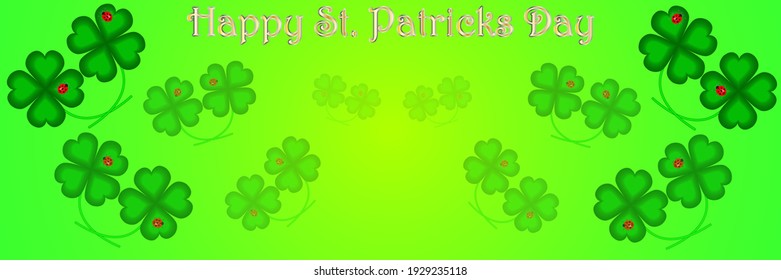 St. Patricks day Banner with green four leaf clover and Ladybug. Good Luck concept, Vector illustration.