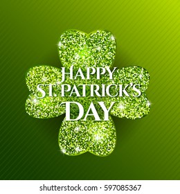 St. Patrick's Day banner. Holiday poster with wishes text and glitter clover shape.