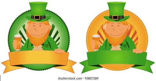 St. Patrick's Day Banner/ Illustration of two cartoon banners with St-Patrick character for the irish national  holidays. Use it to ornate your beer bottle