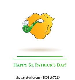 St. Patrick's Day banner with leprechaun beard with tobacco pipe and shamrock leaf in trendy line style isolated on white background. Vector illustration of holiday related icon with editable stroke.