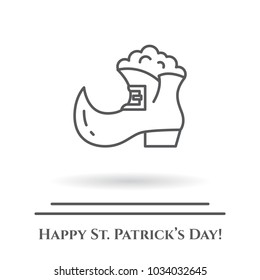 St. Patrick's Day banner with leprechaun shoe with gold and shamrock leaf in trendy line style isolated on white background. Vector illustration of holiday related icon with editable stroke.
