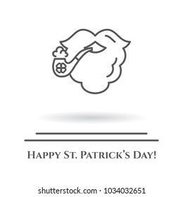 St. Patrick's Day banner with leprechaun beard and tobacco pipe with shamrock leaf in trendy line style isolated on white background. Vector illustration of holiday related icon with editable stroke.