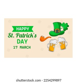 St. Patrick's Day banner. Leprechaun hat, shamrock