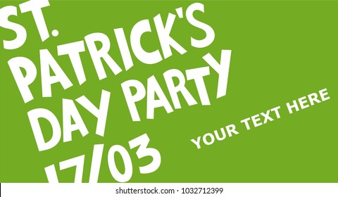 St. Patrick's Day banner. Lettering St. Patrick's Day on a geen background. Vector illustration. Beer party.