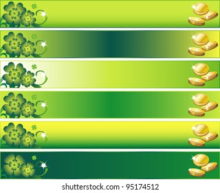 St. Patrick`s Day Banner Set with Leafs  and Money  in Sizes: 728 x 90.