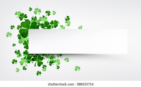 St. Patrick's day banner with shamrocks. Vector paper illustration.