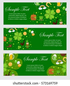 St. Patrick's Day banner template for your design. Horizontal Border set. Vector illustration