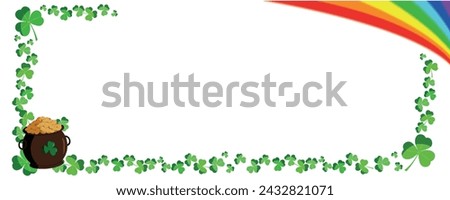 St. Patrick's Day banner template. Vector template with place for text with rainbow, pot of gold and shamrock frame. Green clover border, horizontal frame. Sample symbol of Ireland. Stock fotó © 
