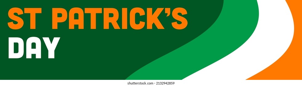 St Patrick's Day Banner. Web Banner Design Template with 'St Patrick's Day' Text with Irish Flag Wave Illustration on Green Background