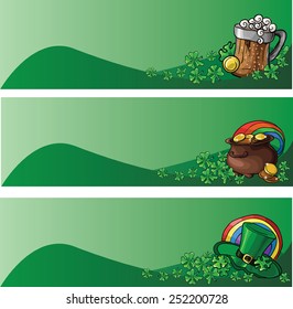 St. Patrick's Day Banners with Leprechaun hat, pot and beer.vector