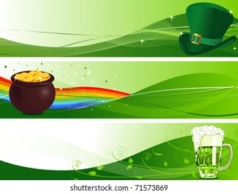 St. Patrick's Day Banners with Leprechaun hat, pot and beer