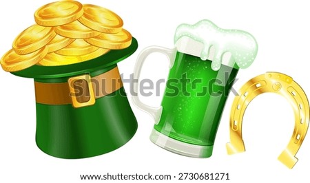 St. Patrick's Day Banners St. Patrick's Day Banners with Ribbon, Hat, Gold Coins, Horseshoe and Glass of Beer in 3D Realistic Style. Can be used for web banners, flyer, poster and printing advertising. Vector illustration.