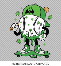 St Patricks Day Baseball Charakter mit Shamrocks Vektorgrafik