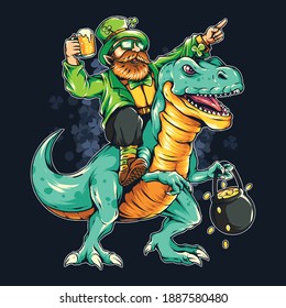 St. Patrick's day bearded man riding a dinosaur. editable layers vector artwork