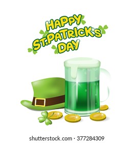 St. Patrick's Day  with beer and Hat  poster. Vector illustration