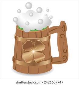 St. Patrick's Day beer mug isolated on white background. Vector illustration