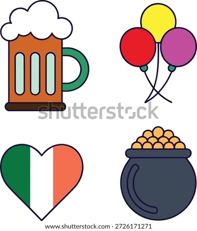 St Patricks Day Beer Mug Irish Flag Heart Balloons Pot Gold froth foam.